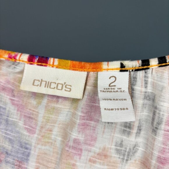CHICO'S Aztec Design Top Womens L Colorful Bottom Waist Band 3/4 Sleeve - Picture 6 of 7